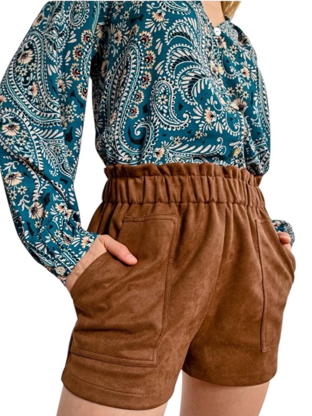 NEW Molly Bracken Faux Suede Shorts Size M High Waist Chocolate Caramel Brown